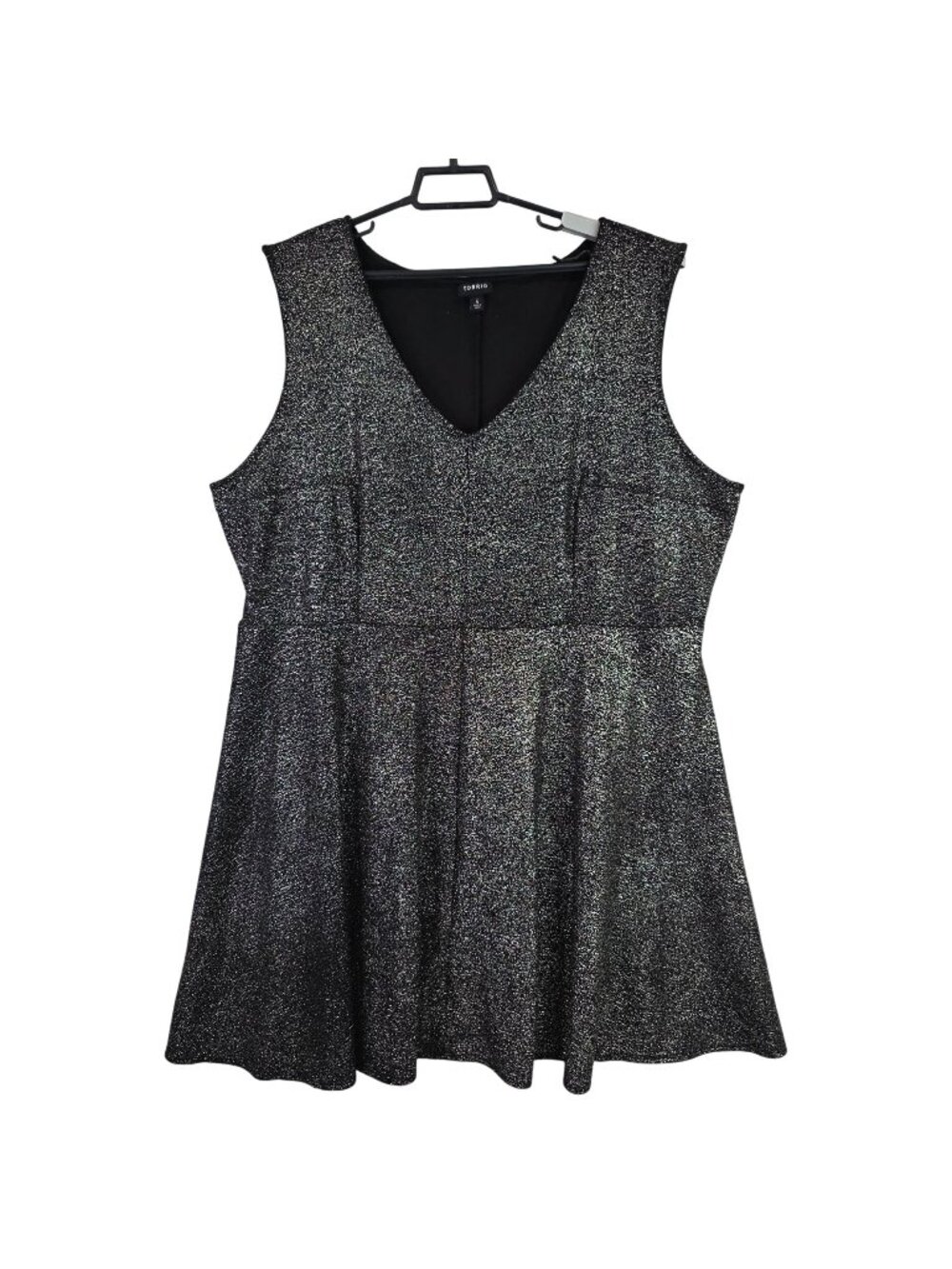 Womens Torrid Black & Silver Metallic Shimmer Sleeveless Flare Dress Size 4